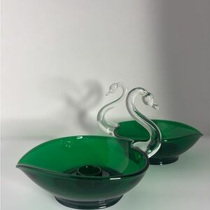 Viking Glass Swan Candlestick holders~ Pair